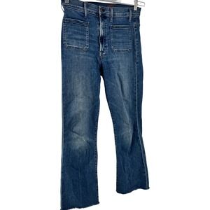 Mother The Hustler Patch Pocket Ankle Fray Jeans Women 28 Blue High Rise Flare